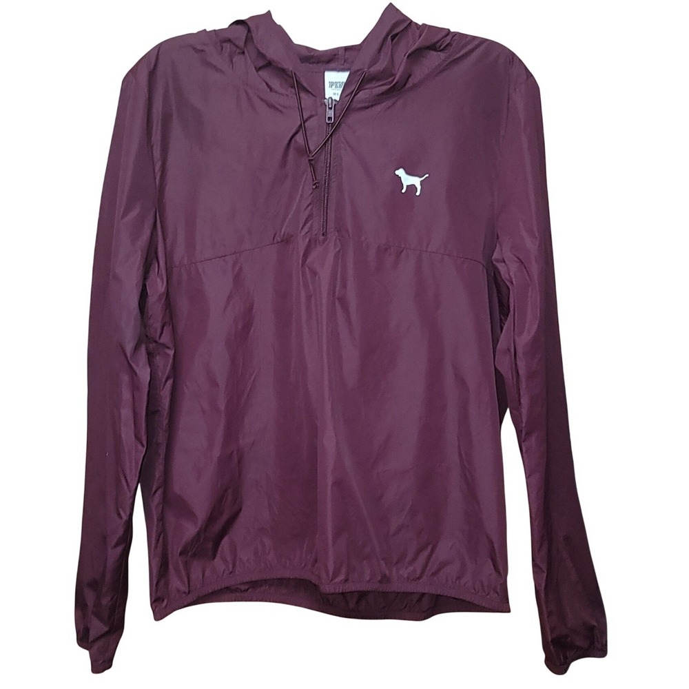 Victoria's Secret PINK Burgundy Nylon Hooded Wind Breaker M-L Sporty Gorpcore